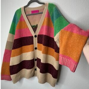 The Elder Statesman Enlightened Bear Striped Cashmere Cardigan L